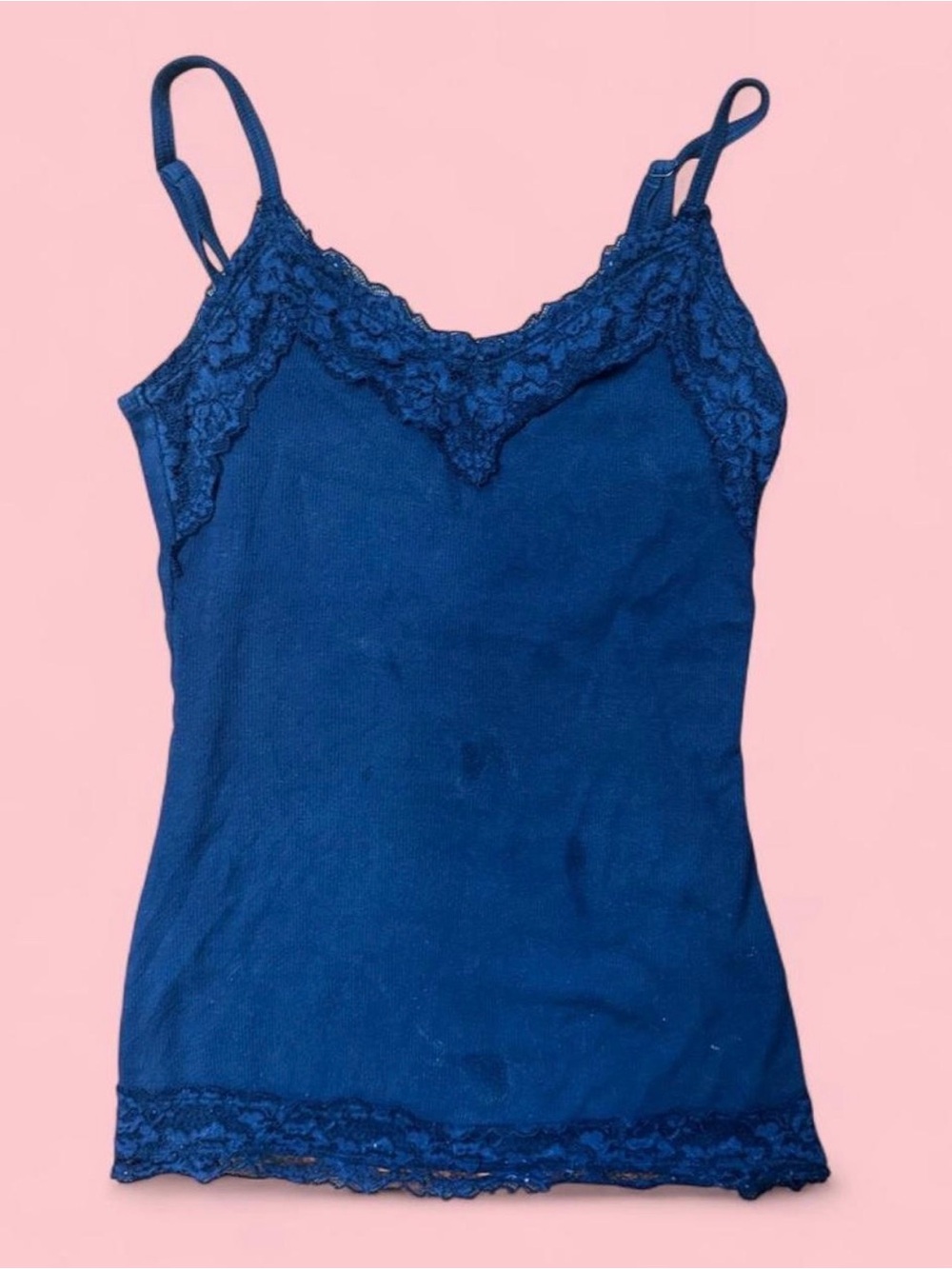 Hollister Navy Blue Ribbed Lace Trim V-Neck Camisole Tank Top XS